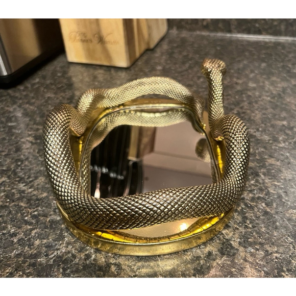 New Bath & Body Works 3" x 8" x 6" Gold Coiled Snake Mirror Tray - Picture 3 of 8